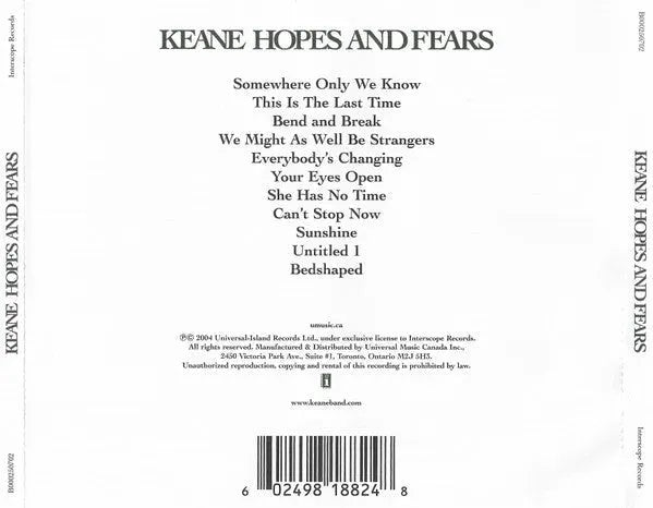 Keane : Hopes And Fears (CD, Album)