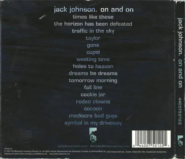 Jack Johnson : On And On (CD, Album, Dig)