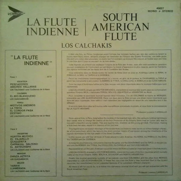 Los Calchakis Avec Guillermo de la Roca / Los Guacharacos : La Flûte Indienne - South American Flute (LP, Album, Mono)