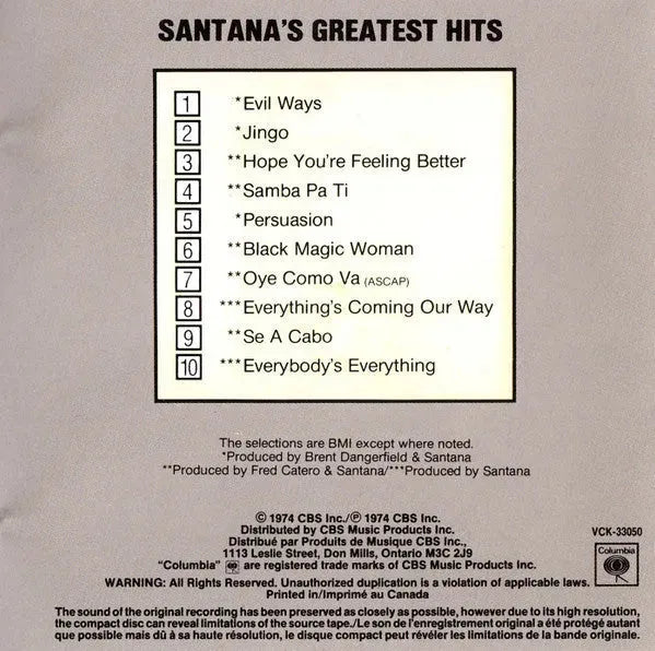 Santana : Santana's Greatest Hits (CD, Comp, Club, RE, RP)