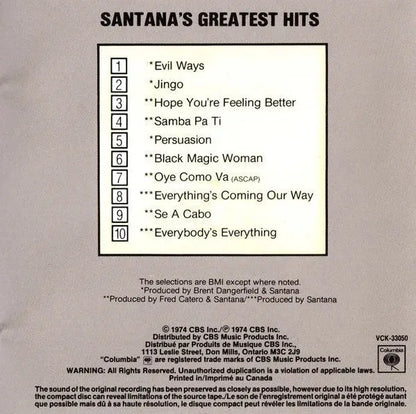 Santana : Santana's Greatest Hits (CD, Comp, Club, RE, RP)