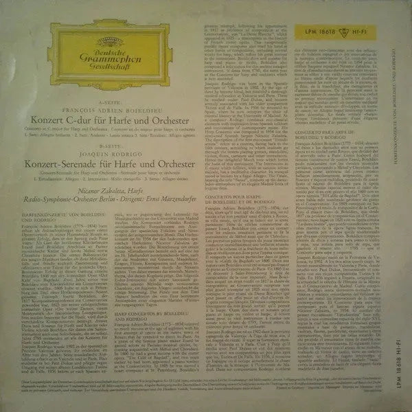 François-Adrien Boieldieu, Joaquín Rodrigo : Harfenkonzert C-Dur • Harp Concerto In C Major / Konzert-Serenade Für Harfe Und Orchester • Concert-Serenade For Harp And Orchestra (LP, Mono)