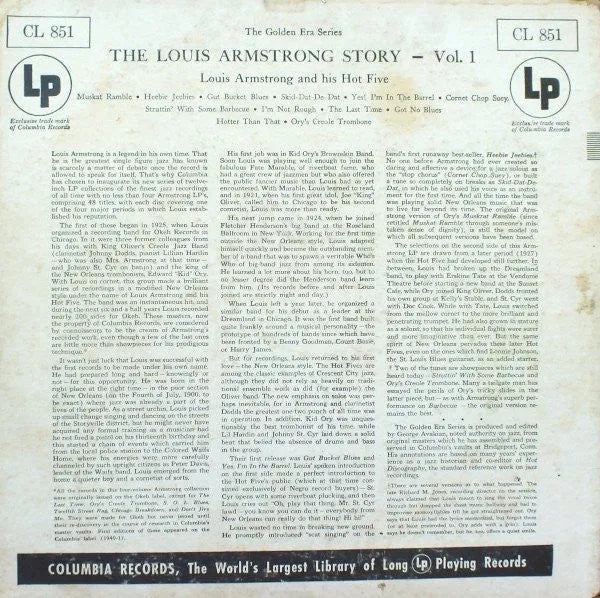 Louis Armstrong And His Hot Five* : The Louis Armstrong Story - Volume 1 (LP, Album, Comp, Mono, RE)