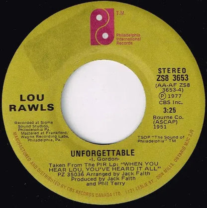 Lou Rawls : There Will Be Love / Unforgettable (7", Single)