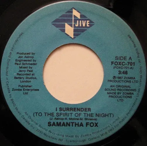 Samantha Fox : I Surrender (To The Spirit Of The Night) (7", Single)