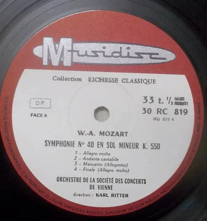 Wolfgang Amadeus Mozart, Wiener Konzertverein Dirigé Par Karl Ritter : Symphonie No 40 En Sol Mineur K 550 - Symphonie No 41 En Do Majeur K 551 "Jupiter" (LP, Album, RE)