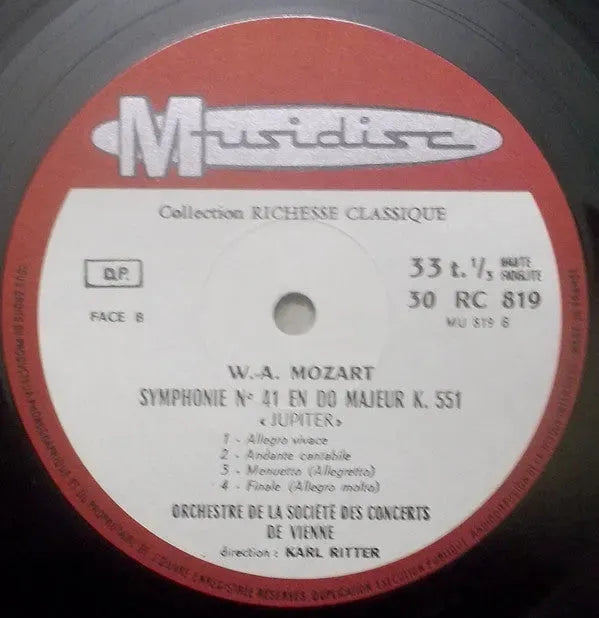 Wolfgang Amadeus Mozart, Wiener Konzertverein Dirigé Par Karl Ritter : Symphonie No 40 En Sol Mineur K 550 - Symphonie No 41 En Do Majeur K 551 "Jupiter" (LP, Album, RE)