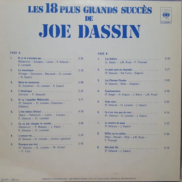 Joe Dassin : Les 18 Plus Grands Succès De Joe Dassin (LP, Comp)