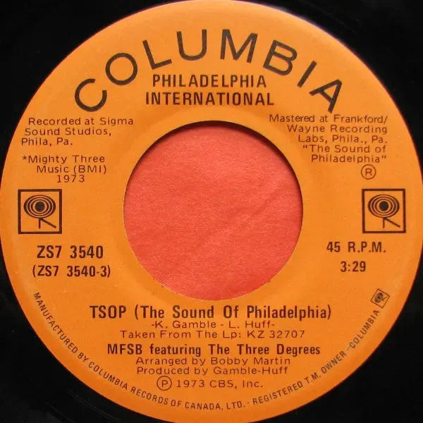 MFSB Featuring The Three Degrees : TSOP (The Sound Of Philadelphia) (7", Single)