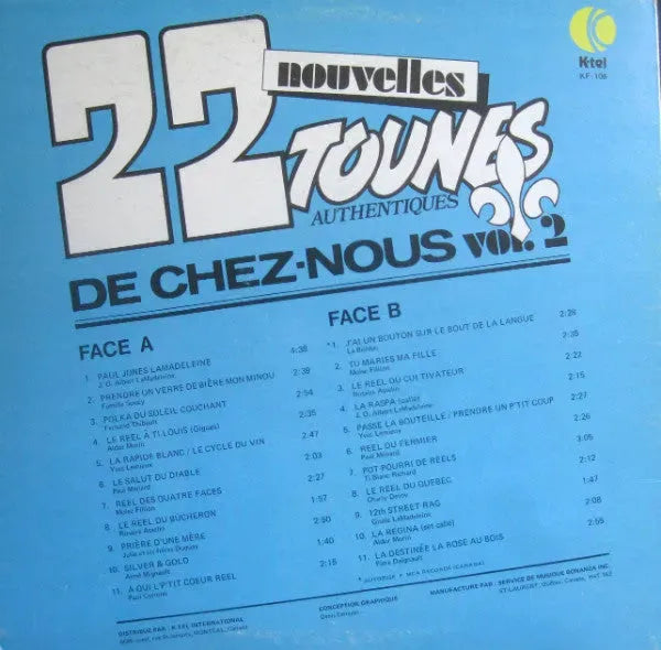 Various : 22 Nouvelles Tounes Authentiques De Chez-Nous Vol. 2 (LP, Comp)