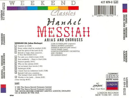 Georg Friedrich Händel : Messiah - Arias And Choruses (CD, Album, RE)