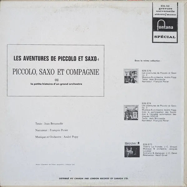 André Popp : Les Aventures De Piccolo Et Saxo-1 (LP, RE)