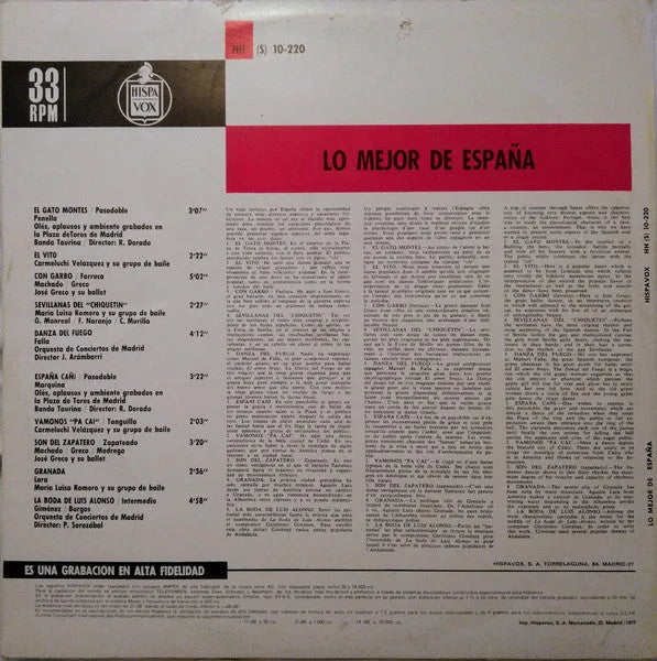 Various : Lo Mejor De España (LP, RE)