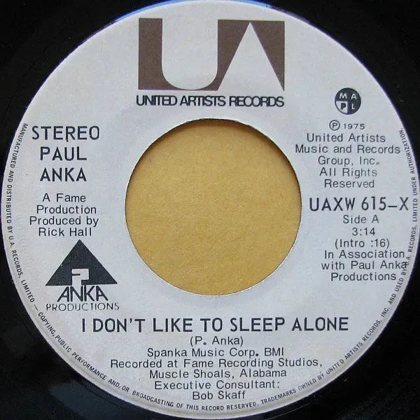 Paul Anka : I Don't Like To Sleep Alone (7", Single)