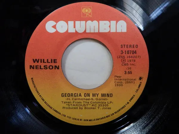 Willie Nelson : Georgia On My Mind / On The Sunny Side Of The Street (7", Styrene)