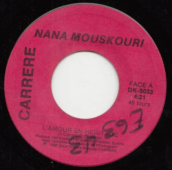 Nana Mouskouri : L'Amour En Heritage (7", Single)