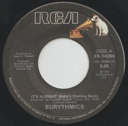 Eurythmics : It's Alright (Baby's Coming Back) (7", Single)