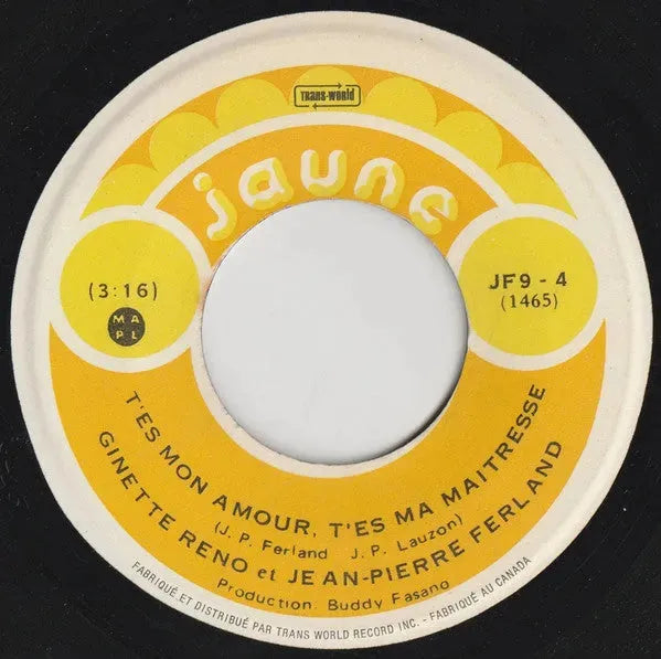 Ginette Reno Et Jean-Pierre Ferland : T'es Mon Amour, T'es Ma Maîtresse (7", Single)