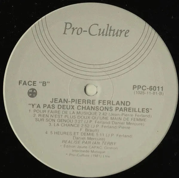 Jean-Pierre Ferland : Y'a Pas Deux Chansons Pareilles (LP, Album)