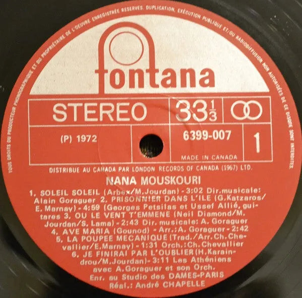 Nana Mouskouri : Une Voix Qui Vient Du Coeur (LP, Album, Sil)