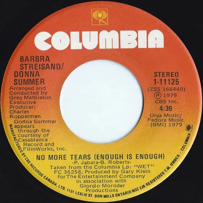 Barbra Streisand / Donna Summer : No More Tears (Enough Is Enough) (7", Single)