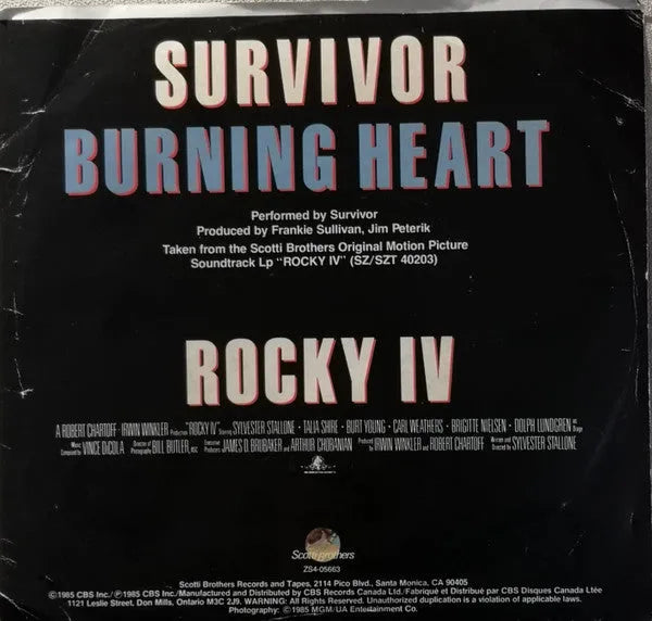 Survivor : Burning Heart (7", Single)