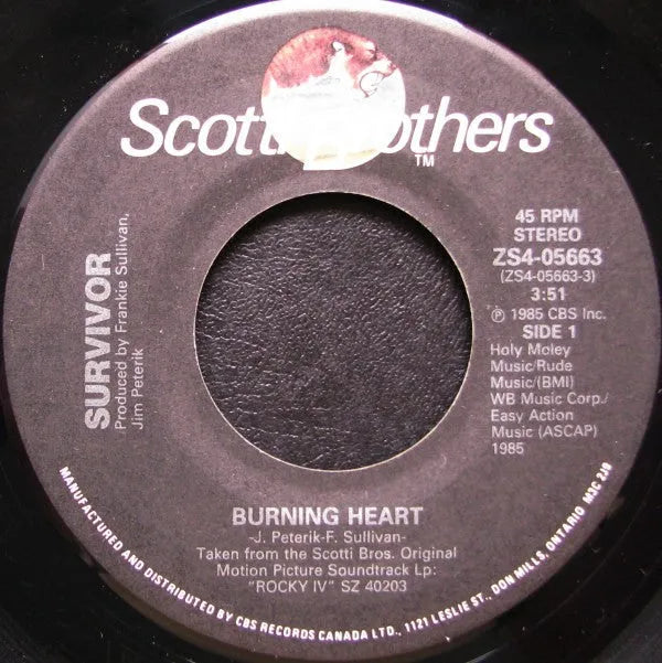 Survivor : Burning Heart (7", Single)