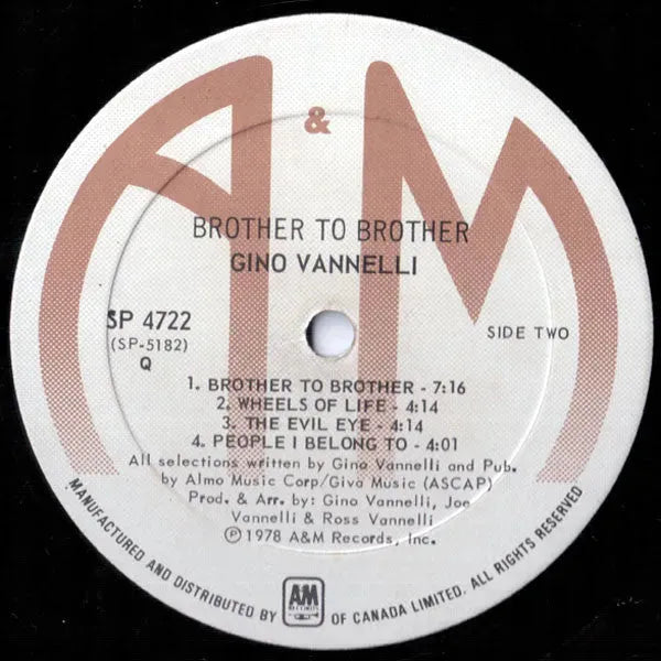 Gino Vannelli : Brother To Brother (LP, Album, Gat)