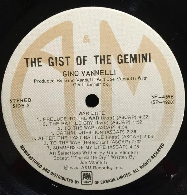 Gino Vannelli : The Gist Of The Gemini (LP, Album, Gat)