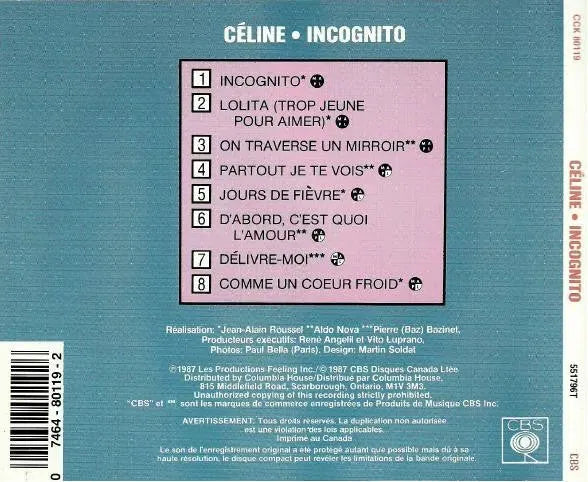 Céline Dion : Incognito (CD, Album, Club, RE)