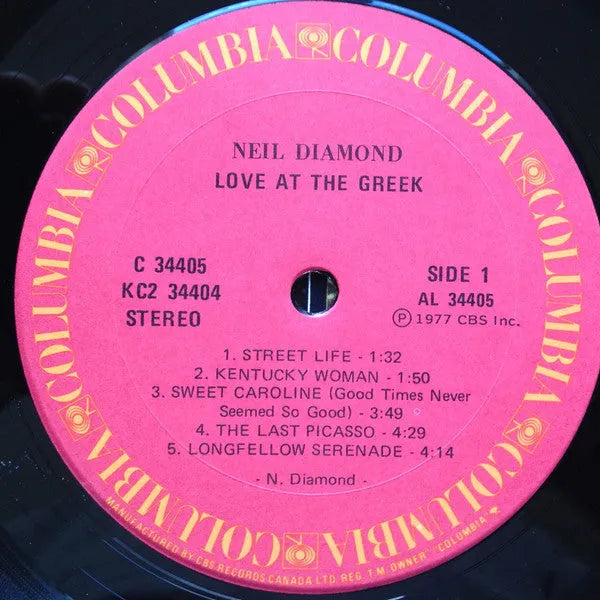 Neil Diamond : Love At The Greek: Recorded Live At The Greek Theatre (2xLP, Album, Gat)