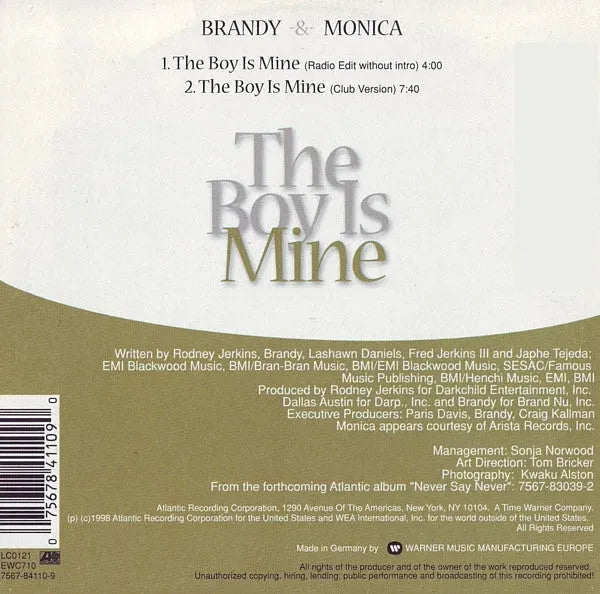 Brandy (2) & Monica : The Boy Is Mine (CD, Single)