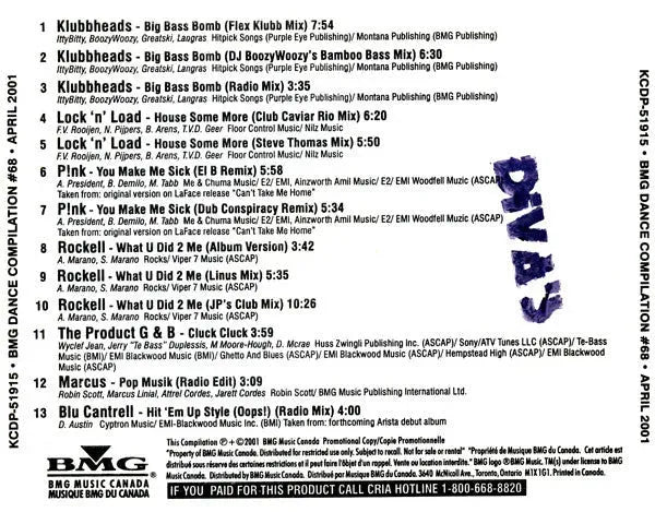 Various : BMG Dance Compilation #68 (CD, Comp, Promo)