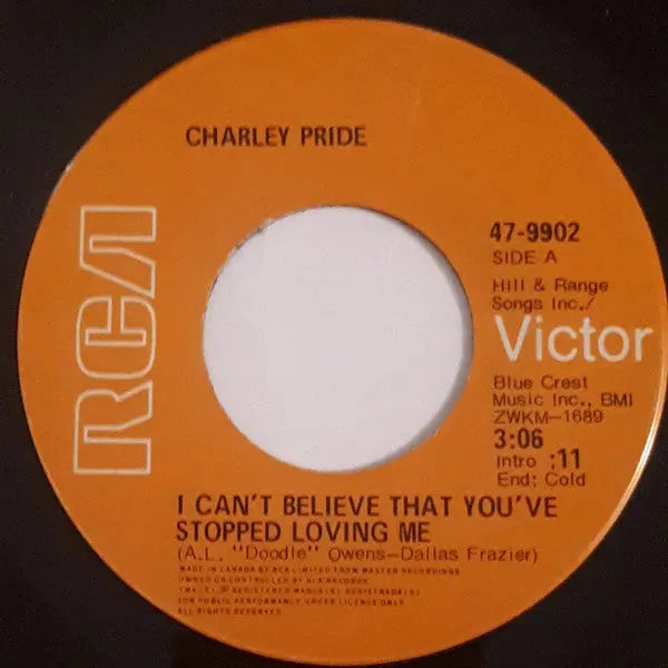 Charley Pride : I Can't Believe That You've Stopped Loving Me / Time (You're Not A Friend Of Mine) (7", Single)