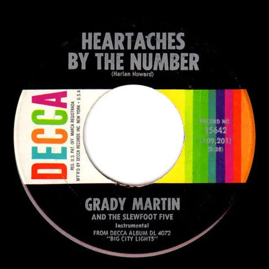 Grady Martin And The Slew Foot Five : Heartaches By The Number / The Velvet Glove (7", Single, Pin)