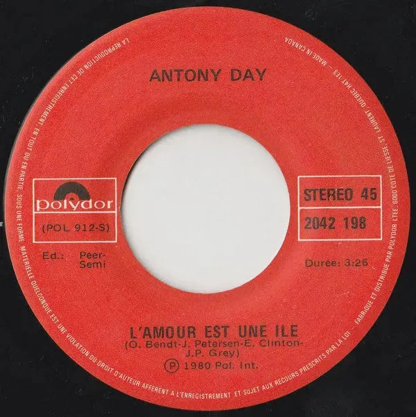 Antony Day : Plus Jamais Seul (Sun Of Jamaica) (7", Single)