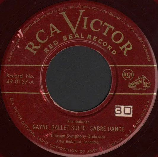 Aram Khatchaturian, Chicago Symphony Orchestra, Artur Rodzinski / Boston Pops Orchestra, Arthur Fiedler : Gayne, Ballet Suite: Sabre Dance / Masquerade Suite: Waltz (7", Red)