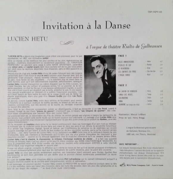 Lucien Hétu : Invitation À La Danse (LP, Album)