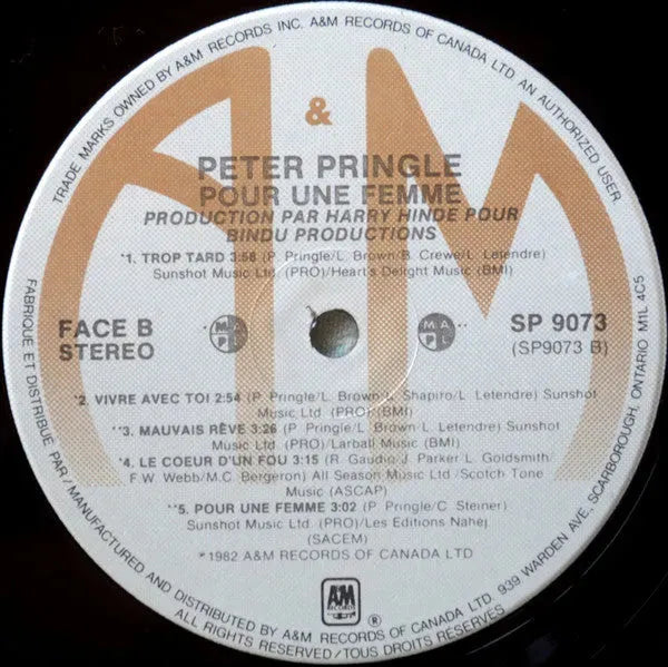 Peter Pringle : Pour Une Femme (LP, Album)