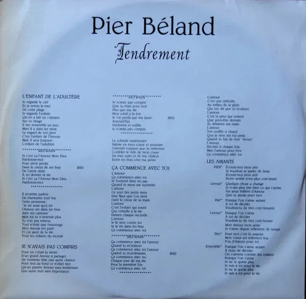 Pier Béland : Tendrement (LP, Album)