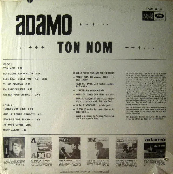 Adamo : Ton Nom (LP, Comp)