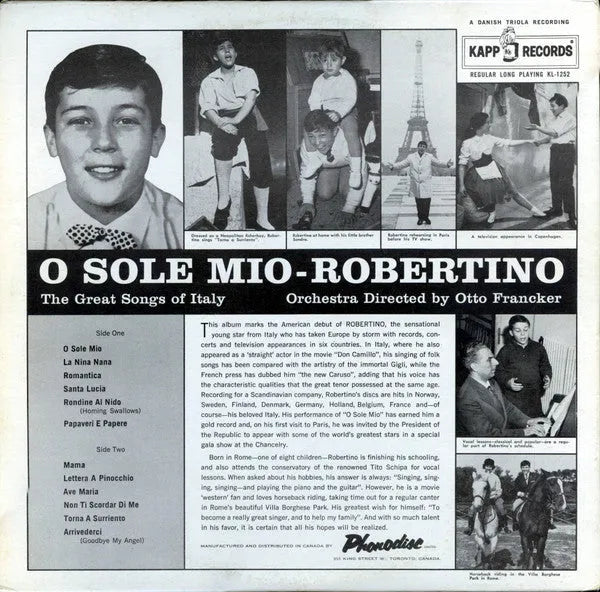 Robertino* : O Sole Mio - The Great Songs Of Italy (LP, Album, Mono)