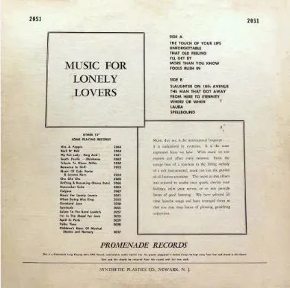 Mark Andrews & His Orchestra : Music For Lonely Lovers (LP, Album)