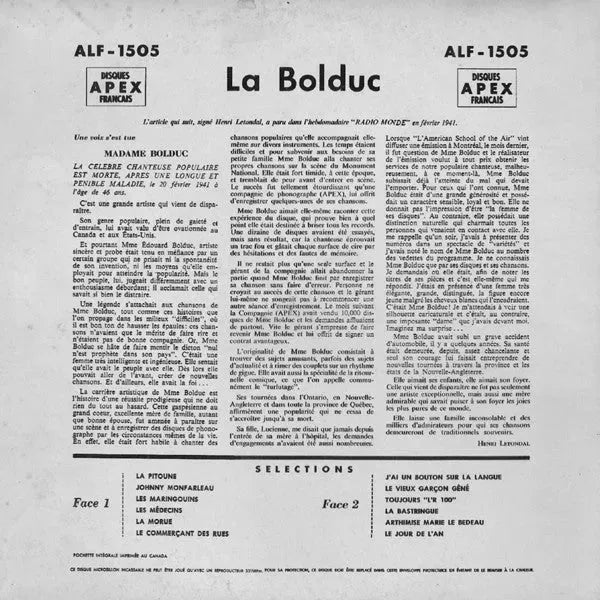 La Bolduc : La Bolduc (LP, Comp, Mono)