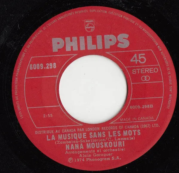 Nana Mouskouri : L'amour C'est Comme L'ete / La Musique Sans Les Mots (7", Single)