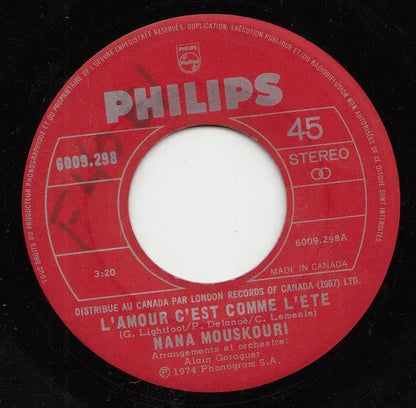 Nana Mouskouri : L'amour C'est Comme L'ete / La Musique Sans Les Mots (7", Single)