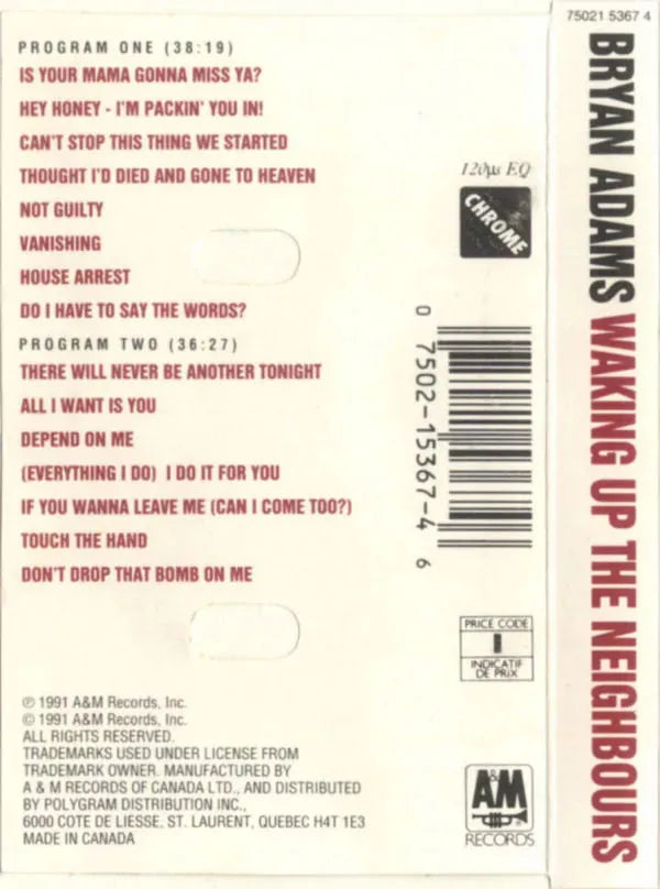 Bryan Adams : Waking Up The Neighbours (Cass, Album, CrO)