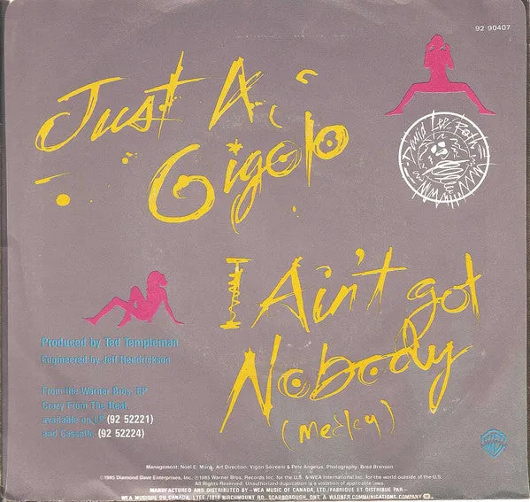 David Lee Roth : Just A Gigolo / I Ain't Got Nobody (Medley) (7", Single)