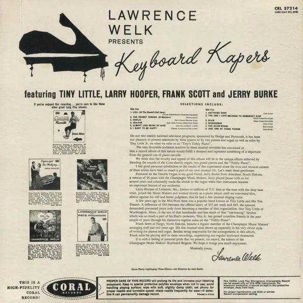 Lawrence Welk, Jerry Burke, Frank Scott, Larry Hooper, "Big" Tiny Little : Lawrence Welk Presents Keyboard Kapers (LP, Album, Mono)