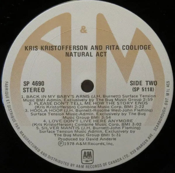 Kris Kristofferson & Rita Coolidge : Natural Act (LP, Album)